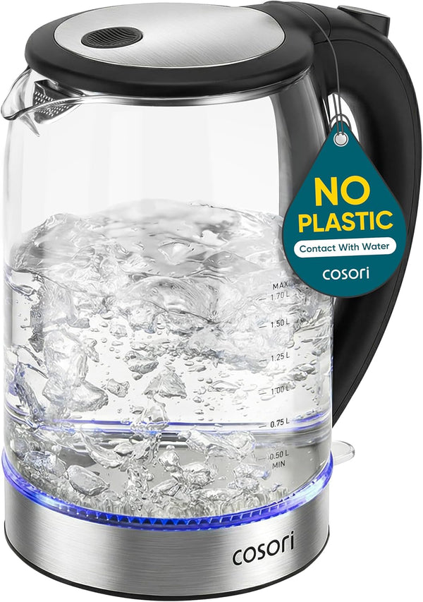 Electric Kettle, No Plastic Contact with Water, 1.7L, Black