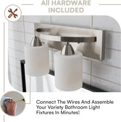 Bathroom Light Fixtures - 2 Lights, Oil-Rubbed Nickel Vanity Lights with Milk Glass Shades - Interior Lighting over Mirror - E26, 100W LED, Bulbs Not Included