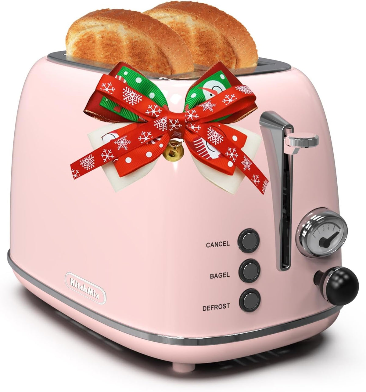 Toaster 2 Slice,Retro Stainless Steel Toaster with 6 Settings, 1.5 in Extra Wide Slots, Bagel/Defrost/Cancel Function, Removable Crumb Tray (Baby Pink)