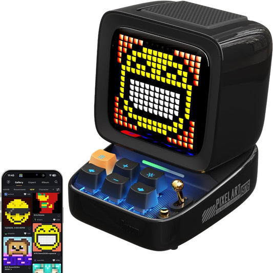 Ditoo Retro Pixel Art 15W Bluetooth Speaker,Cute Speaker with Alarm,White Noise & Mini Games,Iconic Desk Setup Speaker with 16X16 LED App Controlled Front Screen,Gifts for Anyone (Black)