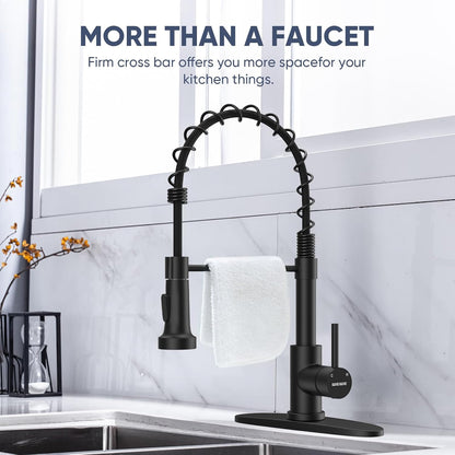 Black Kitchen Faucet with Pull down Sprayer, High Arc Bar Sink Faucet