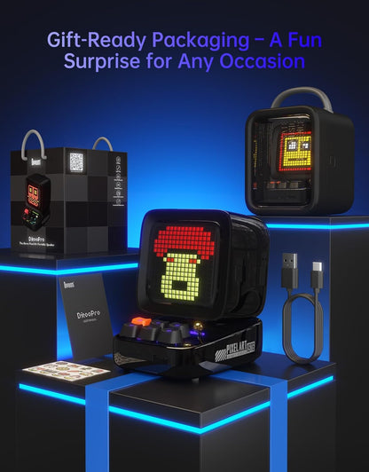 Ditoo Retro Pixel Art 15W Bluetooth Speaker,Cute Speaker with Alarm,White Noise & Mini Games,Iconic Desk Setup Speaker with 16X16 LED App Controlled Front Screen,Gifts for Anyone (Black)