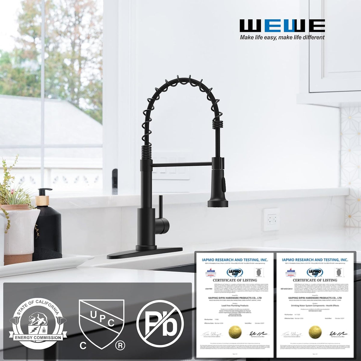 Black Kitchen Faucet with Pull down Sprayer, High Arc Bar Sink Faucet