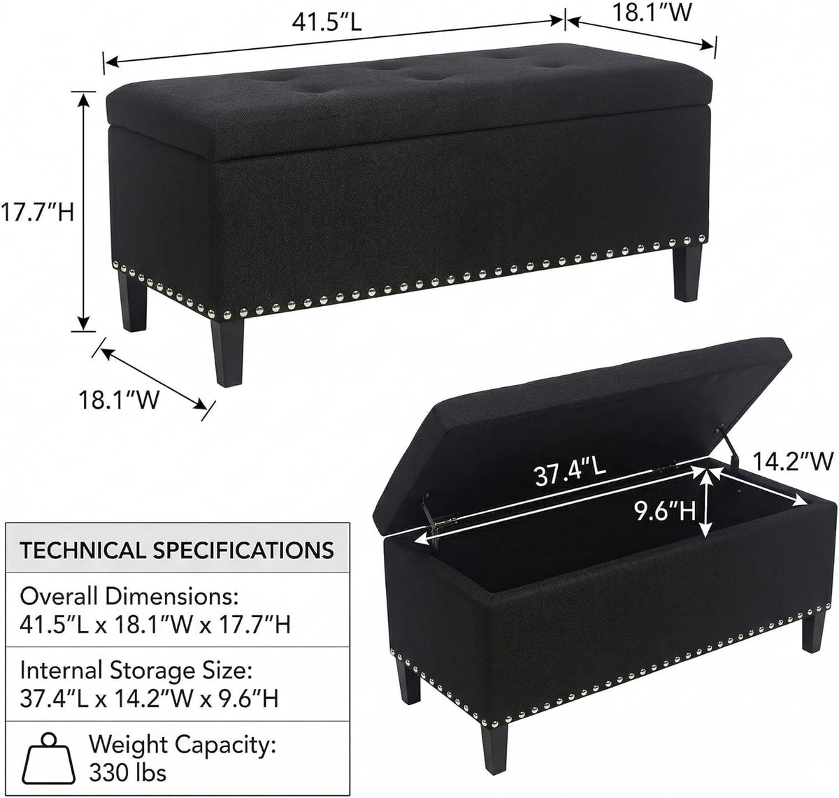 Ottoman with Storage 41" Large Storage Ottoman Bench for Bedroom