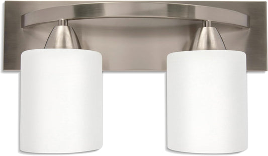 Bathroom Light Fixtures - 2 Lights, Oil-Rubbed Nickel Vanity Lights with Milk Glass Shades - Interior Lighting over Mirror - E26, 100W LED, Bulbs Not Included
