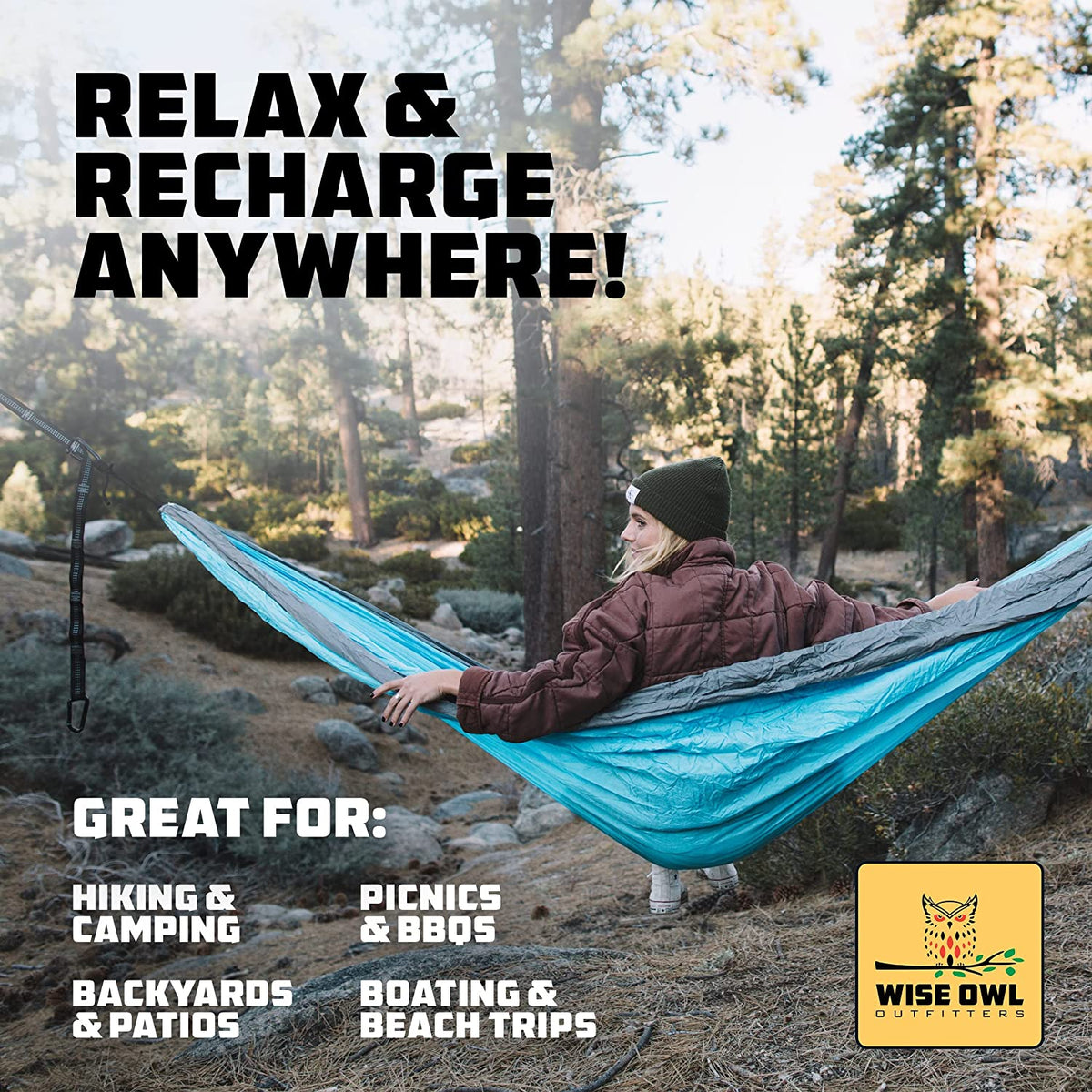 Camping Hammock – up to 500Lbs Portable Hammock with Tree Straps - Travel, Backpacking, Hiking, Outdoors Camping Gear - Single or Double