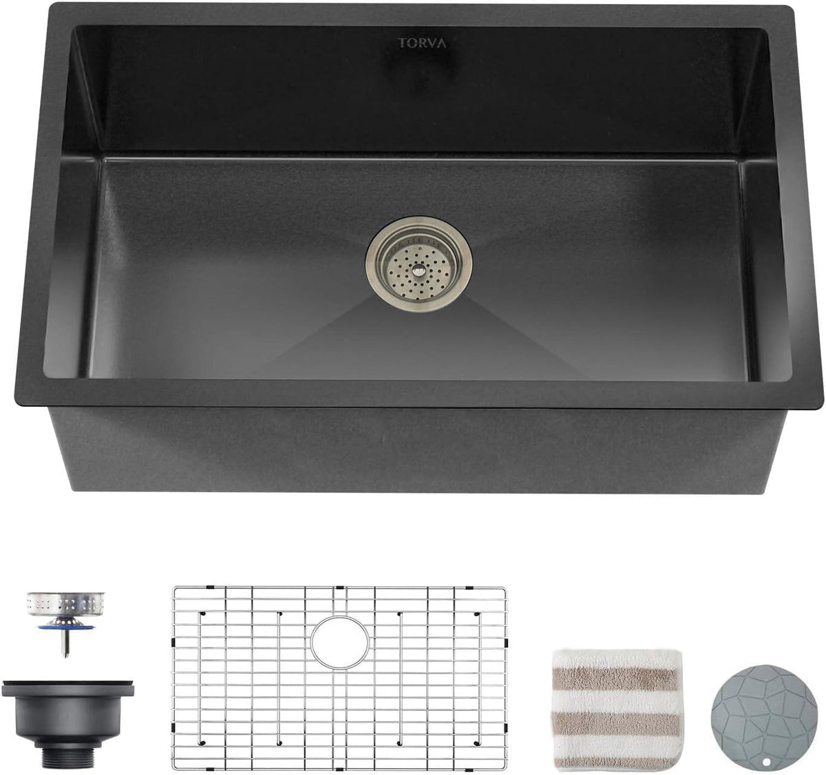 32 X 19 Inch Gloss Black Ceramic Coating with Nanotek Undermount Kitchen Sink,Pvd Coated Gunmetal Sink, 16 Gauge Stainless Steel Wet Bar or Prep Sinks Single Bowl, Dark Gray