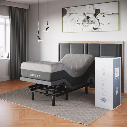 Sven & Son Classic Adjustable Bed Base, Head and Foot Lift, Massage, Under-Bed Lights, USB, Gel Memory, Zero Gravity Smart Frame - Twin XL + 14 Inch Hybrid Spring Matt (Medium Soft)
