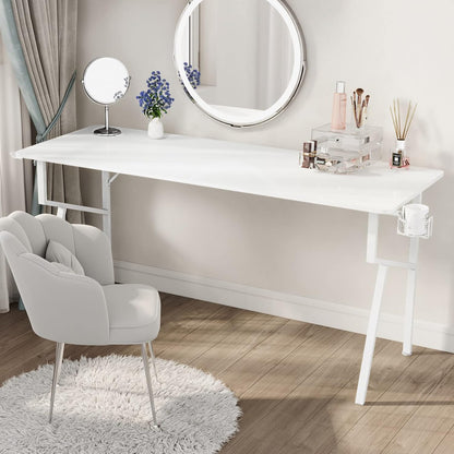 White Computer Desk, 63 X 24 Inch K Shaped Long Gaming Desk for Home Office Work Study Writing Table with Cable Management, Cup Holder, Headphone Hook, Mouse Pad, Easy to Assemble