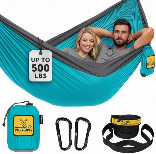 Camping Hammock – up to 500Lbs Portable Hammock with Tree Straps - Travel, Backpacking, Hiking, Outdoors Camping Gear - Single or Double