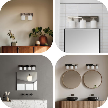 Bathroom Light Fixtures - 2 Lights, Oil-Rubbed Nickel Vanity Lights with Milk Glass Shades - Interior Lighting over Mirror - E26, 100W LED, Bulbs Not Included