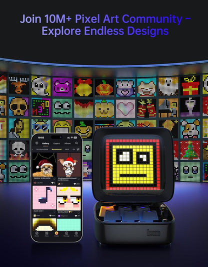Ditoo Retro Pixel Art 15W Bluetooth Speaker,Cute Speaker with Alarm,White Noise & Mini Games,Iconic Desk Setup Speaker with 16X16 LED App Controlled Front Screen,Gifts for Anyone (Black)