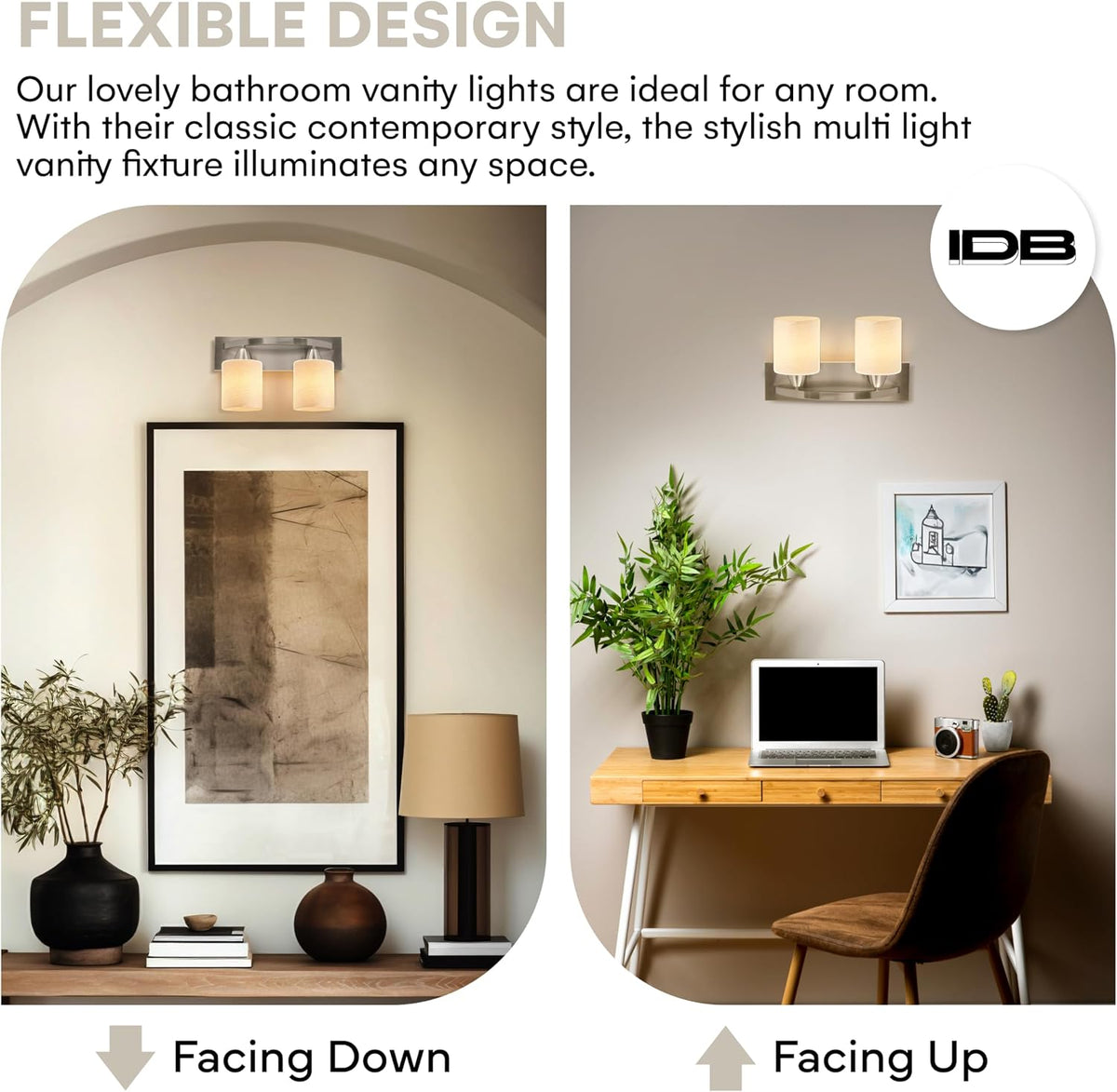 Bathroom Light Fixtures - 2 Lights, Oil-Rubbed Nickel Vanity Lights with Milk Glass Shades - Interior Lighting over Mirror - E26, 100W LED, Bulbs Not Included