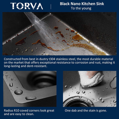 32 X 19 Inch Gloss Black Ceramic Coating with Nanotek Undermount Kitchen Sink,Pvd Coated Gunmetal Sink, 16 Gauge Stainless Steel Wet Bar or Prep Sinks Single Bowl, Dark Gray