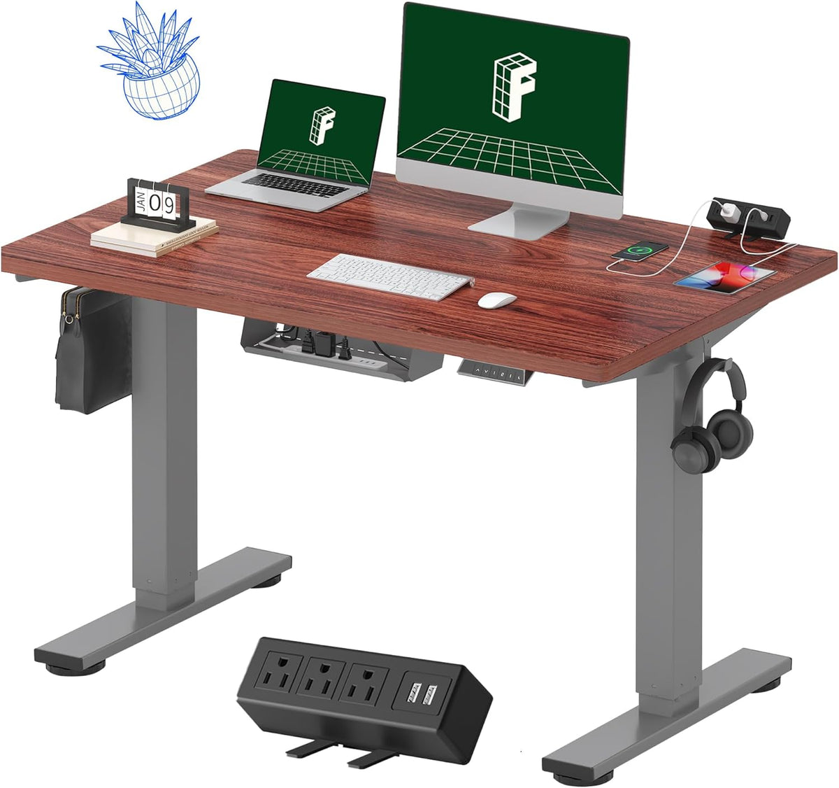 FLEXISPOT EN2 48"X30" Standing Desk with Power Strip Bundle, Mahogany
