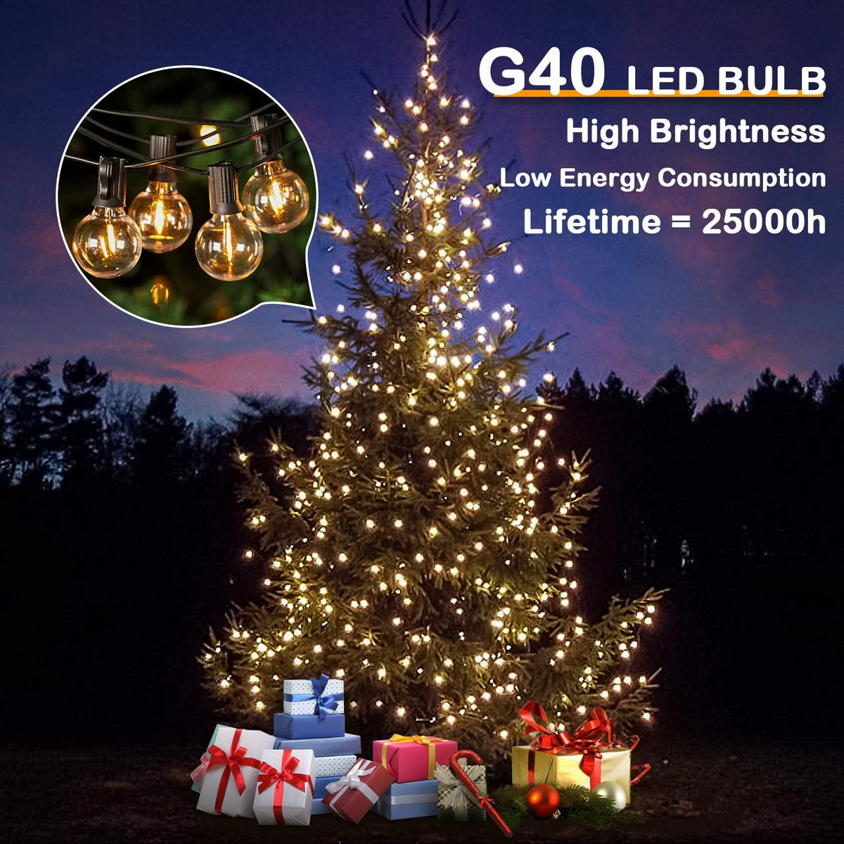 50FT LED G40 Globe String Lights with 50+2 Dimmable Edison Bulbs