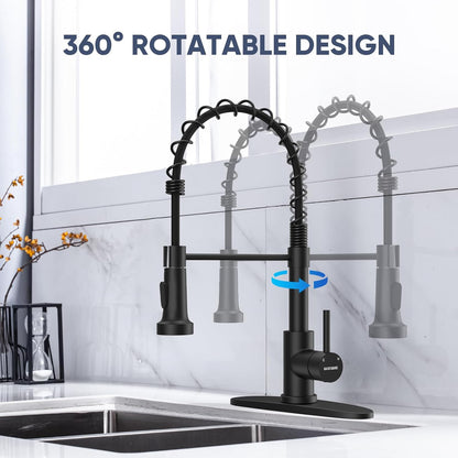 Black Kitchen Faucet with Pull down Sprayer, High Arc Bar Sink Faucet