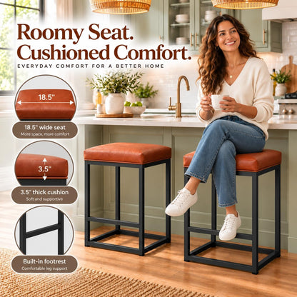Counter Height Bar Stools Set of 2, Kitchen Backless Barstools