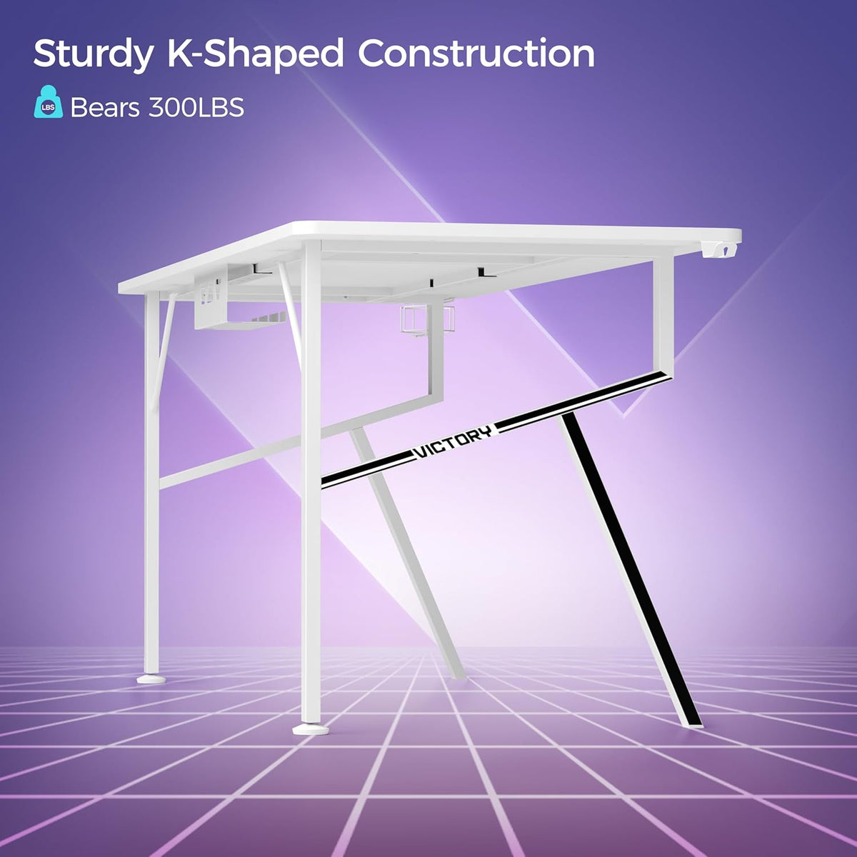 White Computer Desk, 63 X 24 Inch K Shaped Long Gaming Desk for Home Office Work Study Writing Table with Cable Management, Cup Holder, Headphone Hook, Mouse Pad, Easy to Assemble
