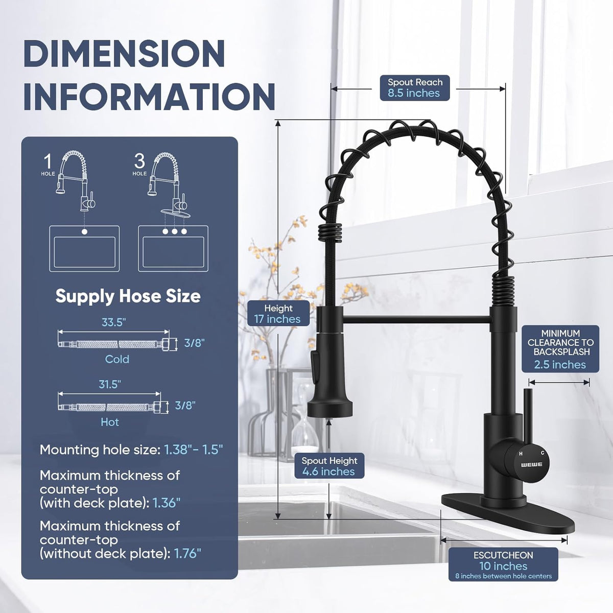 Black Kitchen Faucet with Pull down Sprayer, High Arc Bar Sink Faucet