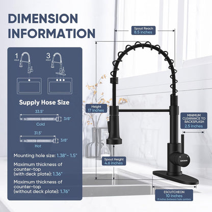 Black Kitchen Faucet with Pull down Sprayer, High Arc Bar Sink Faucet