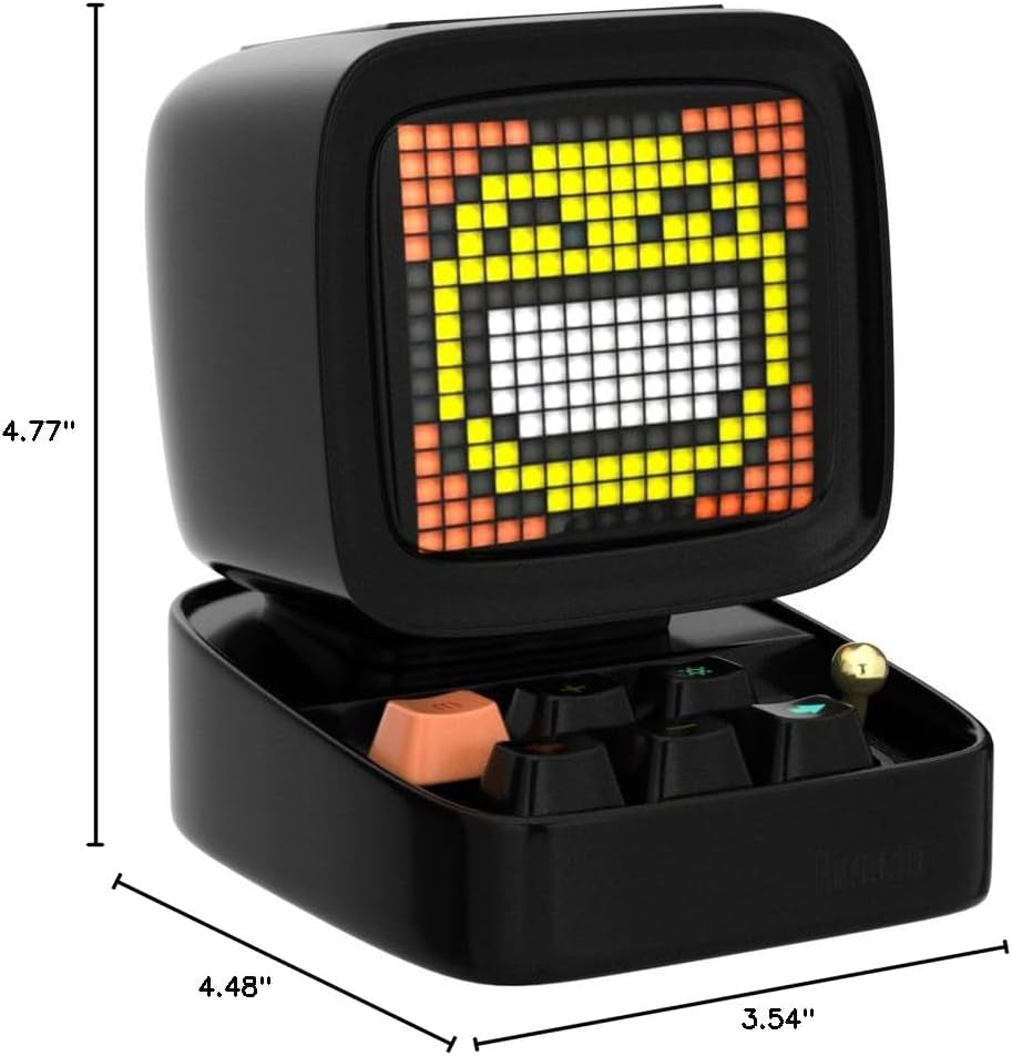 Ditoo Retro Pixel Art 15W Bluetooth Speaker,Cute Speaker with Alarm,White Noise & Mini Games,Iconic Desk Setup Speaker with 16X16 LED App Controlled Front Screen,Gifts for Anyone (Black)