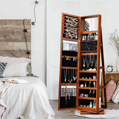 Swivel Jewelry Armoire with Full Length Mirror, Walnut