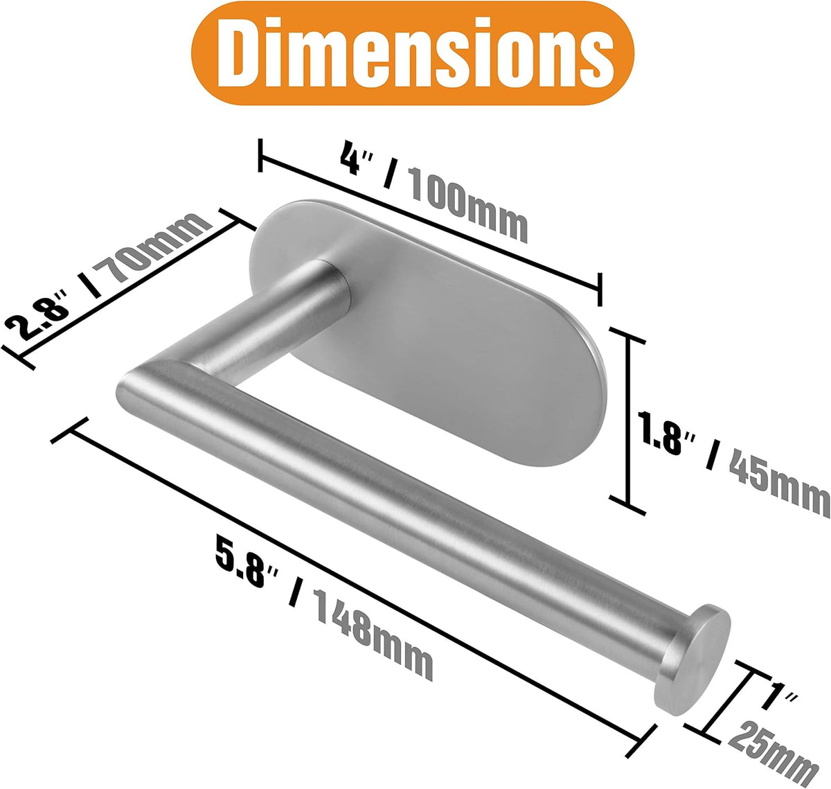 Stainless Steel Toilet Paper Holder, Self Adhesive, Rust Proof, Heavy Duty, for Bathroom