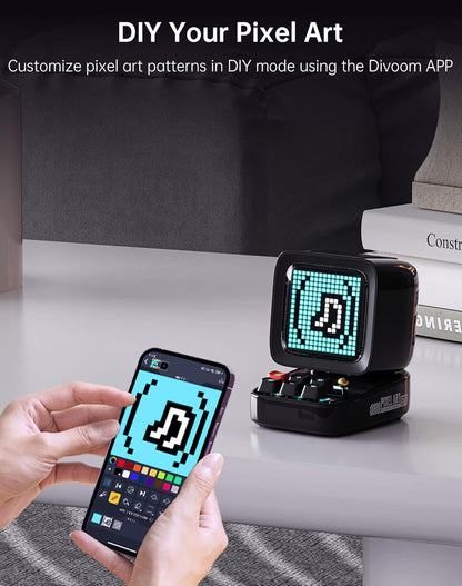 Ditoo Retro Pixel Art 15W Bluetooth Speaker,Cute Speaker with Alarm,White Noise & Mini Games,Iconic Desk Setup Speaker with 16X16 LED App Controlled Front Screen,Gifts for Anyone (Black)