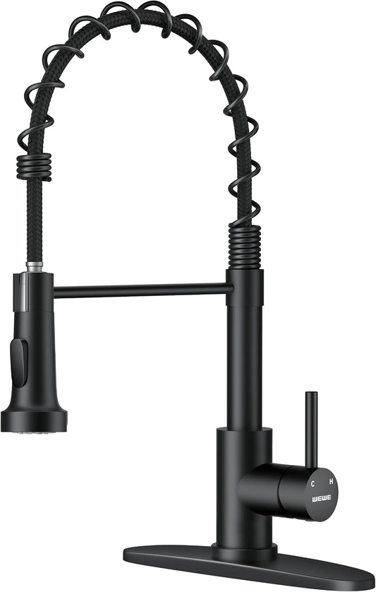 Black Kitchen Faucet with Pull down Sprayer, High Arc Bar Sink Faucet