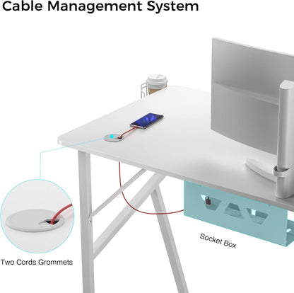 White Computer Desk, 63 X 24 Inch K Shaped Long Gaming Desk for Home Office Work Study Writing Table with Cable Management, Cup Holder, Headphone Hook, Mouse Pad, Easy to Assemble