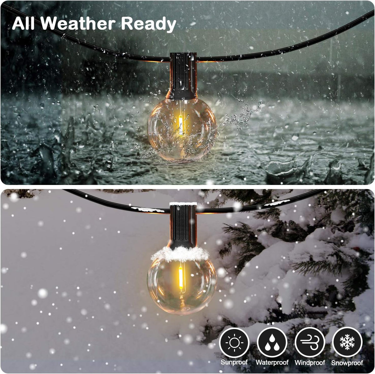 50FT LED G40 Globe String Lights with 50+2 Dimmable Edison Bulbs
