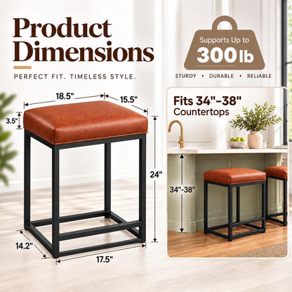 Counter Height Bar Stools Set of 2, Kitchen Backless Barstools