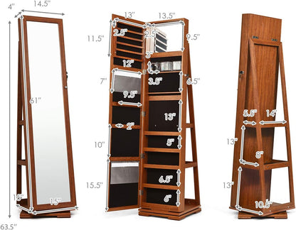 Swivel Jewelry Armoire with Full Length Mirror, Walnut
